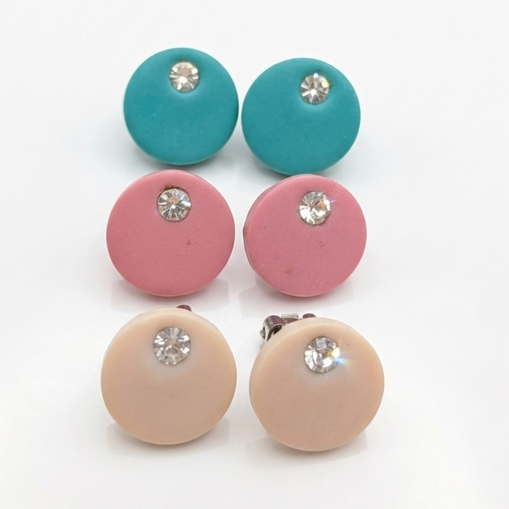 Vintage Mod Style Crystal-Studded Clip-On Earring Set (3 Pairs)